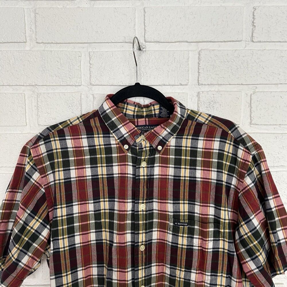 Vintage American Eagle Button Up Shirt Mens Small Short Sleeve Plaid Rustic